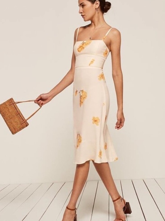 Reformation Dresses & Skirts - Reformation Cream Slip Midi Dress Yellow Floral Print ivory size 4